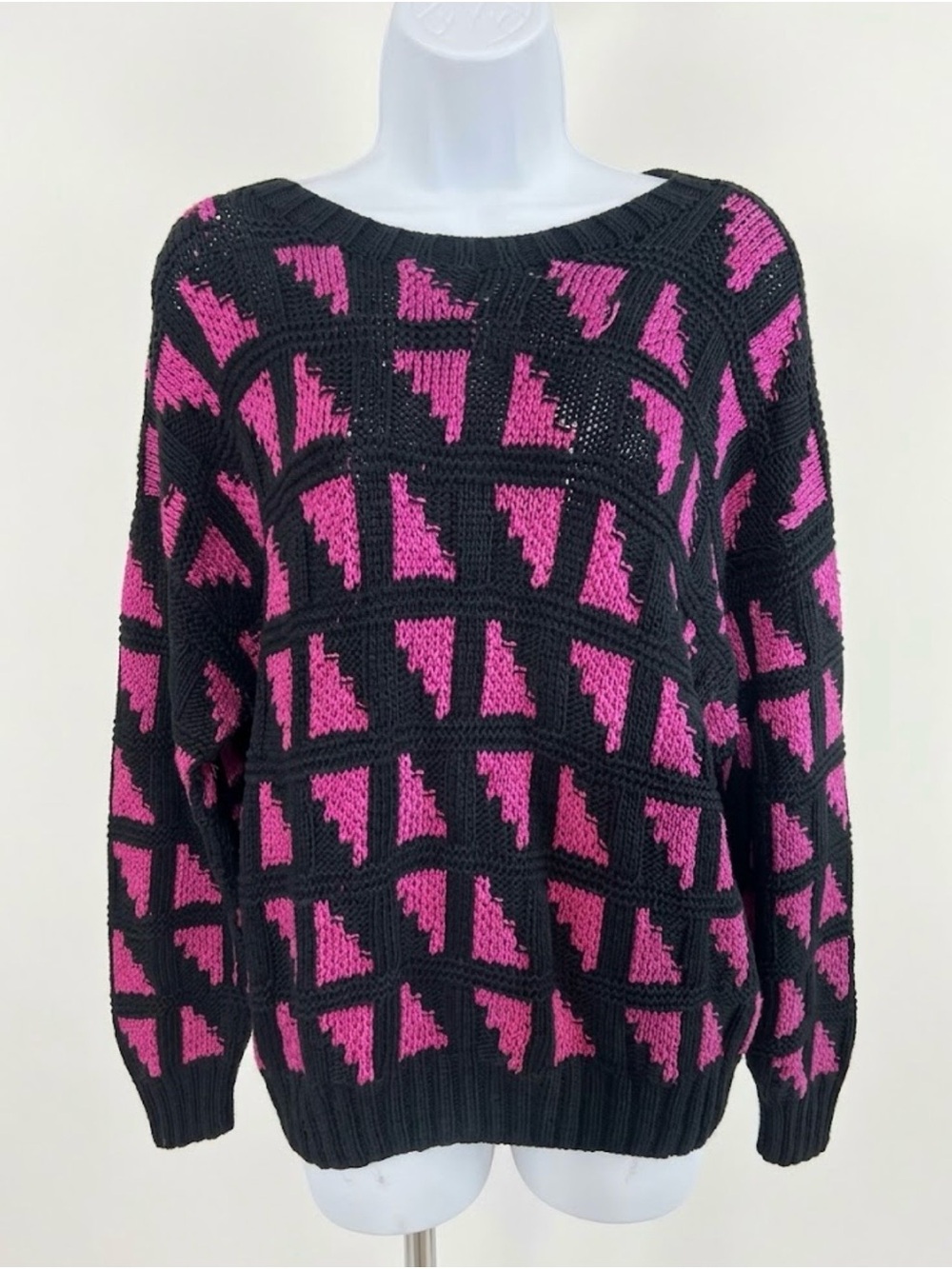 Pavo Real Vintage Hand Knit Sweater M 100% Pima Cotton Peru Pink 90s geometric